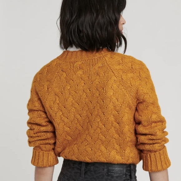 New Lucky Brand Quinn Cable Knit Cotton Blend Mustard Yellow Medium Sweater - Picture 10 of 15